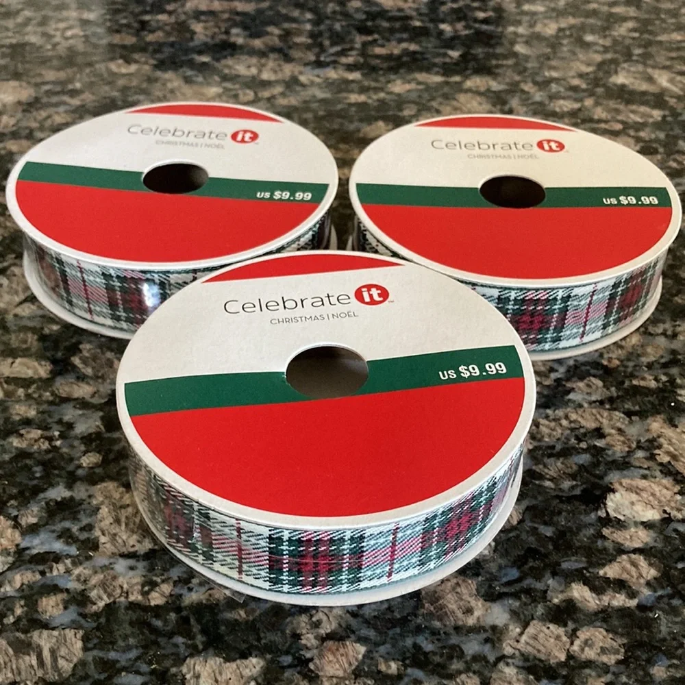 CELEBRATE IT PLAIDRIBBON 7/8x8YD LOT OF 3 NWT